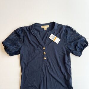 Michael Kors Navy Top with shear sleeves
